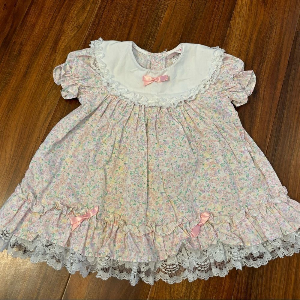 Carters vintage white/pink floral bib collar short sleeve dress